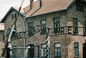 Entrance gate of the former Auschwitz concentration camp with the Scriptures
